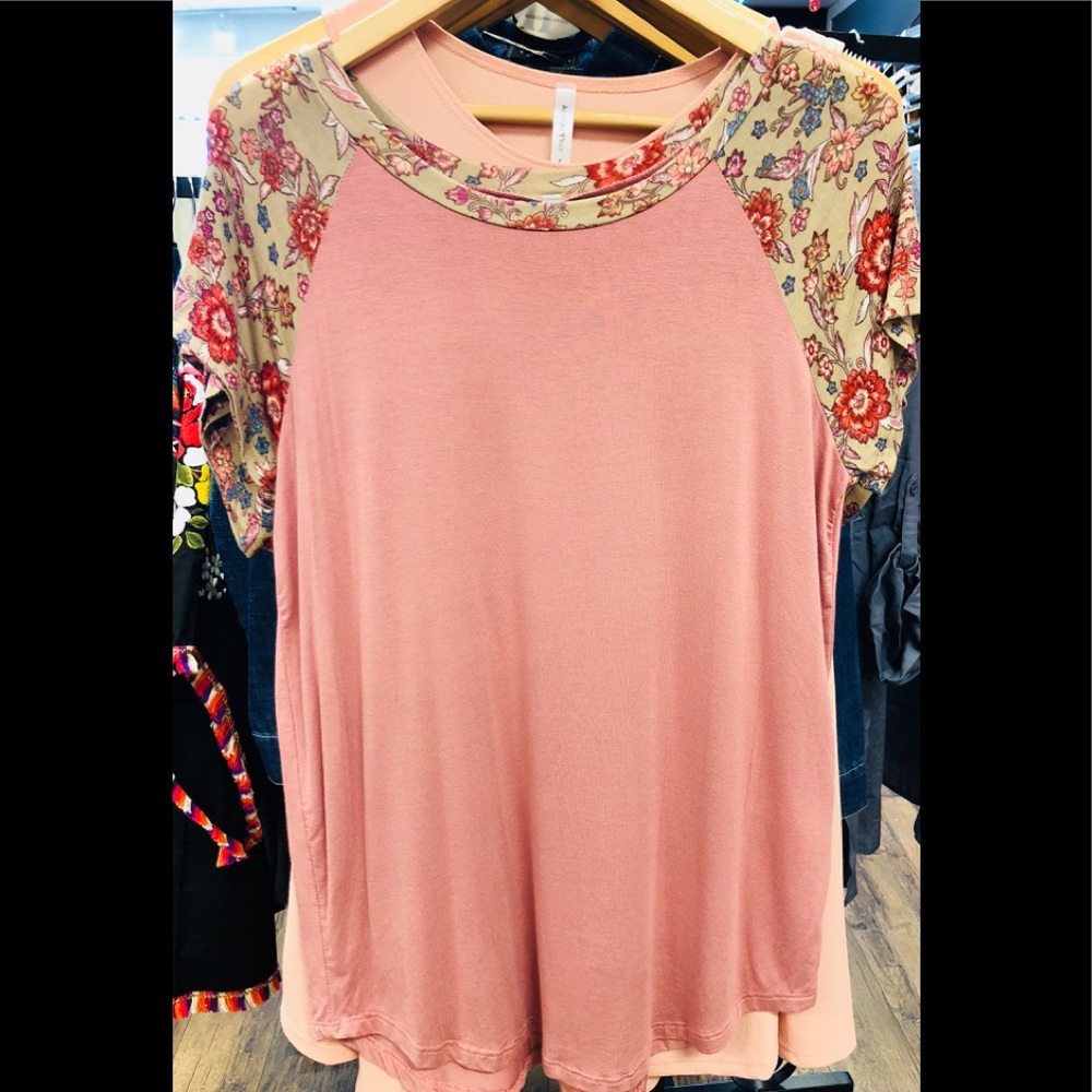 Knit Pink Top with floral sleeves